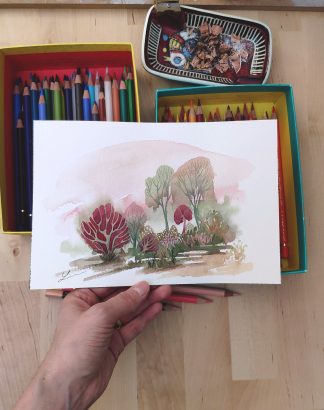 Enchanted woods n°4, paysage à l'aquarelle de Vanessa Lim