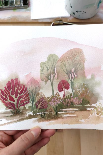 Enchanted woods n°4, paysage à l'aquarelle de Vanessa Lim