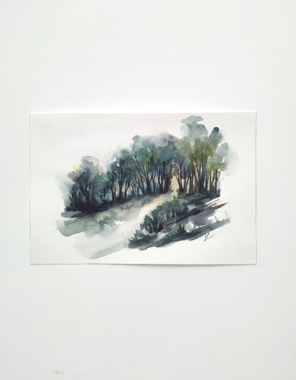 Enchanted woods n°1, paysage à l'aquarelle de Vanessa Lim