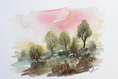 Enchanted woods n°3, paysage à l'aquarelle de Vanessa Lim