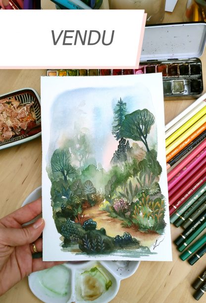 Enchanted woods n°7, paysage à l'aquarelle de Vanessa Lim (vendu)