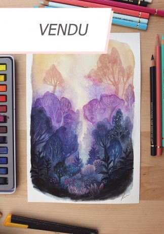 Enchanted woods n°9, paysage à l'aquarelle de Vanessa Lim (vendu)