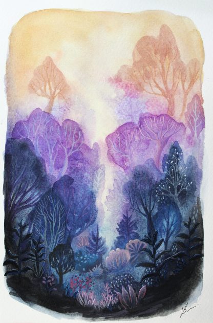 Enchanted woods n°9, paysage à l'aquarelle de Vanessa Lim