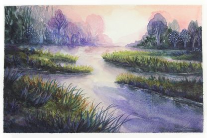 Un début de soirée au marais, paysage à l'aquarelle de Vanessa Lim